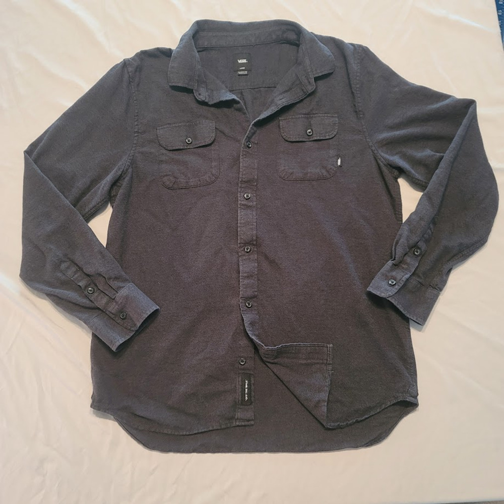 Vans Classic Fit Button Up Shirt Mens Large Black Long Sleeve Casual Skate
